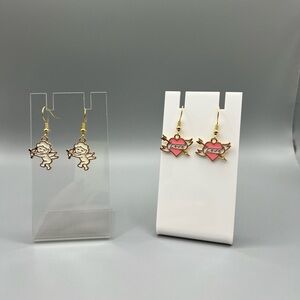 🆕 Gold and Pink Cupid Earrings - Handmade #154